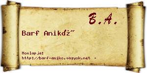 Barf Anikó névjegykártya